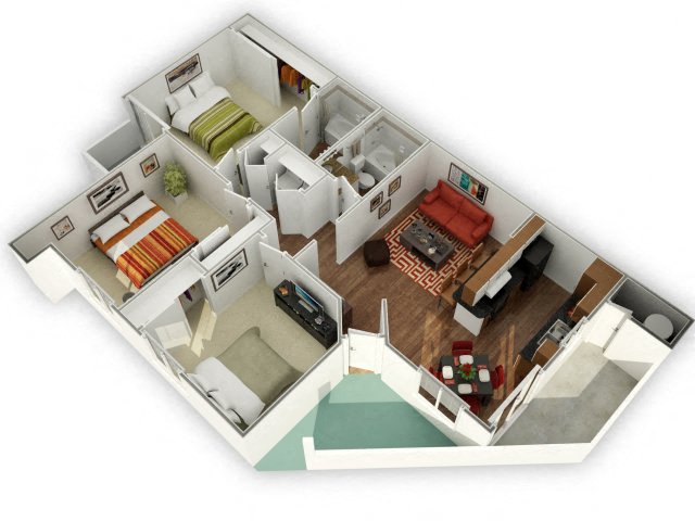 Floor plan for 3 beds, 2 baths, 1128 sqft